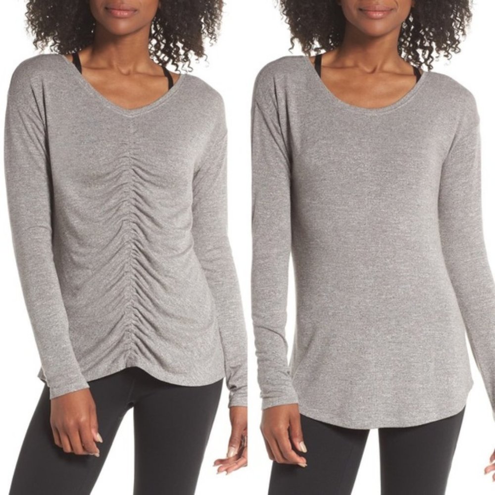 Zella Amara Reversible Ruched Tee Top Shirt Grey